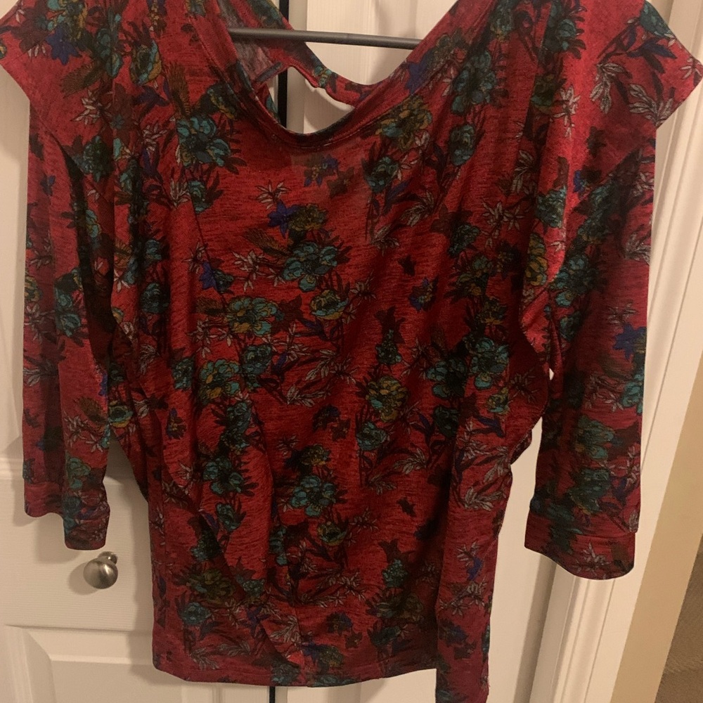 Free People Red Floral Blouse
